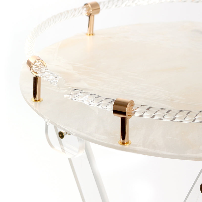 63 CM Clear Folding Plexi Round Tray Table Portable Side Table for Bedroom Living Room Kitchen Nightstand - Medaid