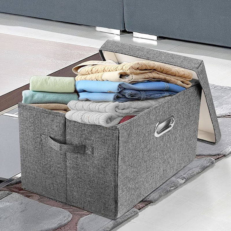 45 CM Foldable Fabric Storage Box with Lid Collapsible Bin with Handles Multipurpose Closet Organizer Basket for Clothes Toys Towels and Blankets Gray - Medaid