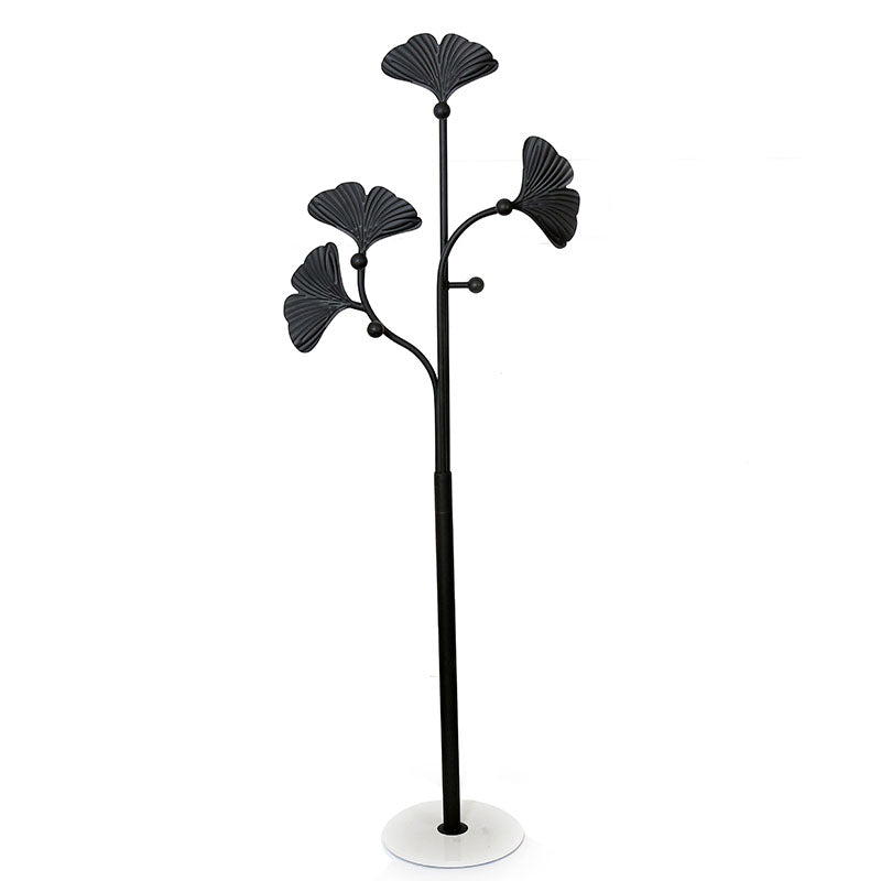 175 CM Freestanding Leaf Shape Metal Coat Rack with Stable Marble Base Clothes Hanger Stand with 5 Hooks Coat Racks for Hats Scarves Handbags Black - Medaid
