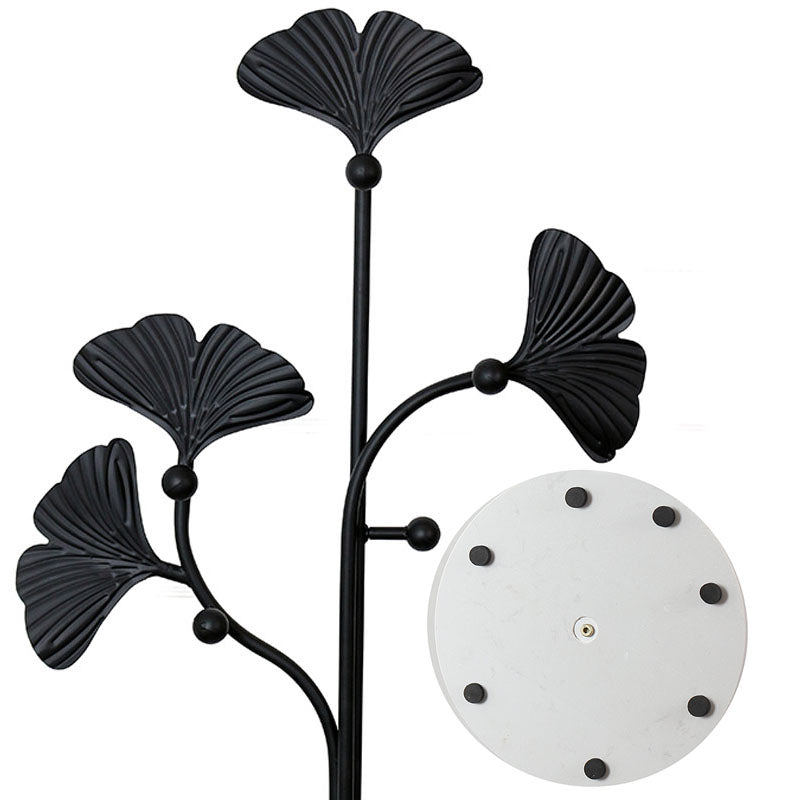 175 CM Freestanding Leaf Shape Metal Coat Rack with Stable Marble Base Clothes Hanger Stand with 5 Hooks Coat Racks for Hats Scarves Handbags Black - Medaid