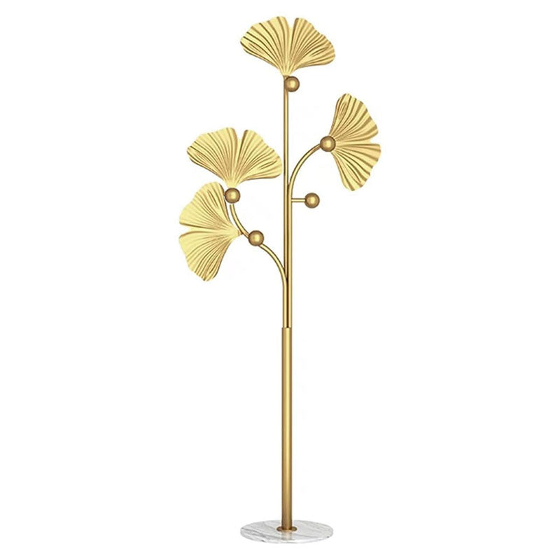 175 CM Freestanding Leaf Shape Metal Coat Rack with Stable Marble Base Clothes Hanger Stand with 5 Hooks Coat Racks for Hats Scarves Handbags Gold - Medaid