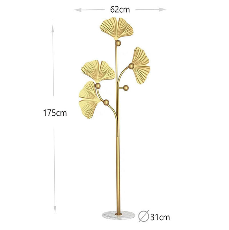 175 CM Freestanding Leaf Shape Metal Coat Rack with Stable Marble Base Clothes Hanger Stand with 5 Hooks Coat Racks for Hats Scarves Handbags Gold - Medaid