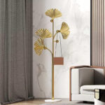 175 CM Freestanding Leaf Shape Metal Coat Rack with Stable Marble Base Clothes Hanger Stand with 5 Hooks Coat Racks for Hats Scarves Handbags Gold - Medaid