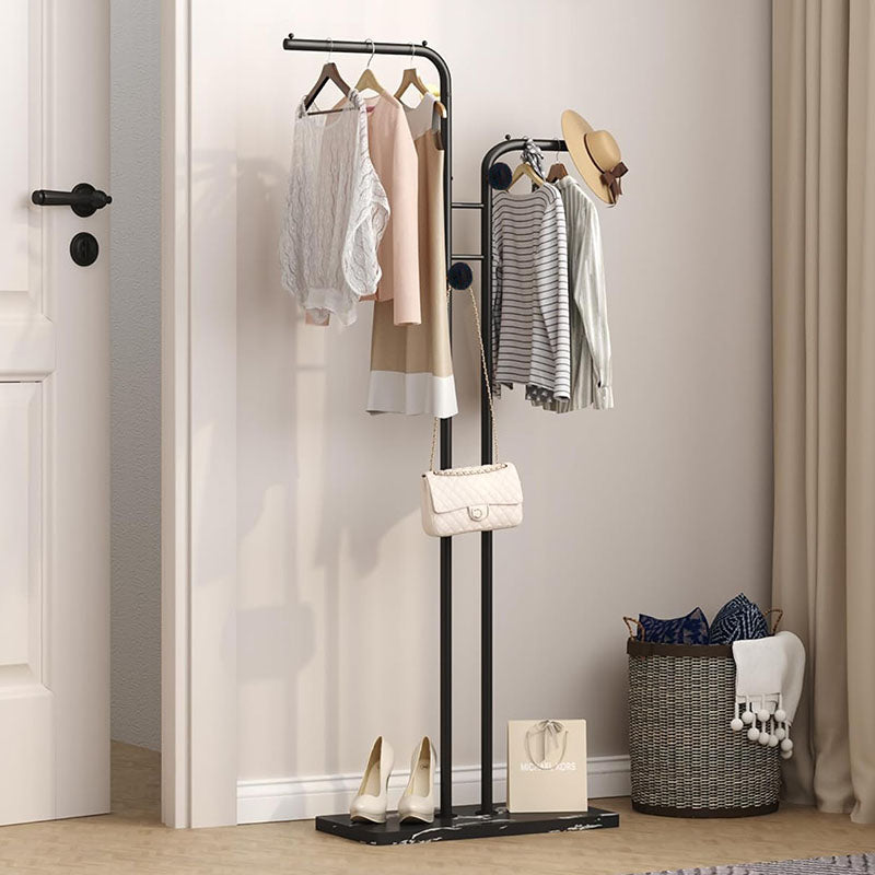 185 CM Freestanding Metal Coat Rack Stand with Stable Marble Base Clothes Hanger Stand with 5 Hooks Coat Racks for Hats Scarves Handbags Black - Medaid