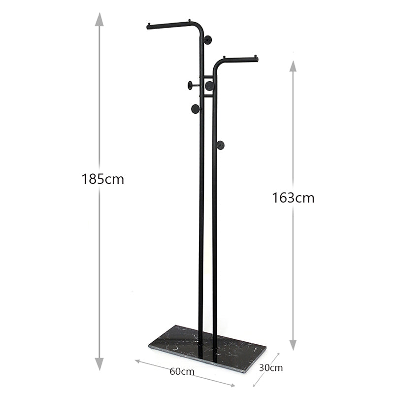 185 CM Freestanding Metal Coat Rack Stand with Stable Marble Base Clothes Hanger Stand with 5 Hooks Coat Racks for Hats Scarves Handbags Black - Medaid