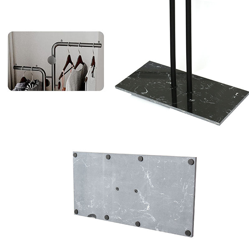 185 CM Freestanding Metal Coat Rack Stand with Stable Marble Base Clothes Hanger Stand with 5 Hooks Coat Racks for Hats Scarves Handbags Black - Medaid