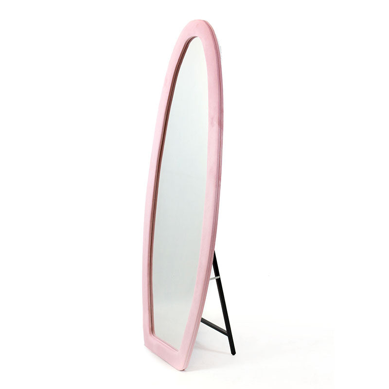 160 CM, Oval Floor Mirror, Wall Mirror Standing or Leaning Against Wall for Bedroom, Suede Wrapped Wooden Frame Mirror - Medaid