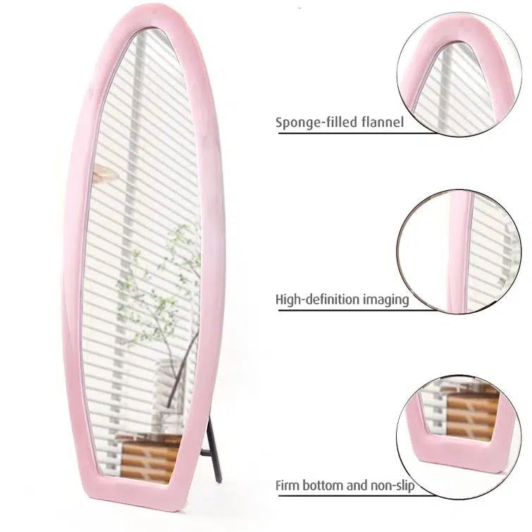 160 CM, Oval Floor Mirror, Wall Mirror Standing or Leaning Against Wall for Bedroom, Suede Wrapped Wooden Frame Mirror - Medaid