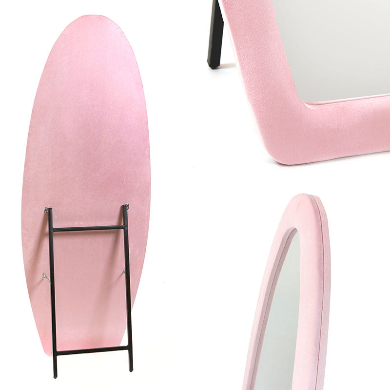 160 CM, Oval Floor Mirror, Wall Mirror Standing or Leaning Against Wall for Bedroom, Suede Wrapped Wooden Frame Mirror - Medaid