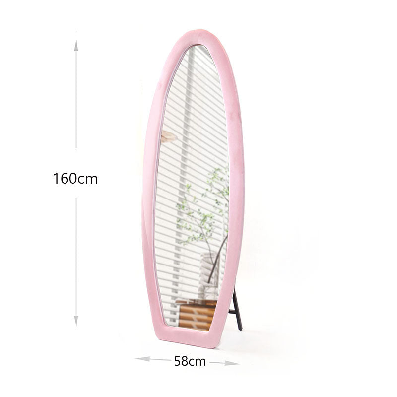 160 CM, Oval Floor Mirror, Wall Mirror Standing or Leaning Against Wall for Bedroom, Suede Wrapped Wooden Frame Mirror - Medaid