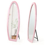 160 CM, Oval Floor Mirror, Wall Mirror Standing or Leaning Against Wall for Bedroom, Suede Wrapped Wooden Frame Mirror - Medaid