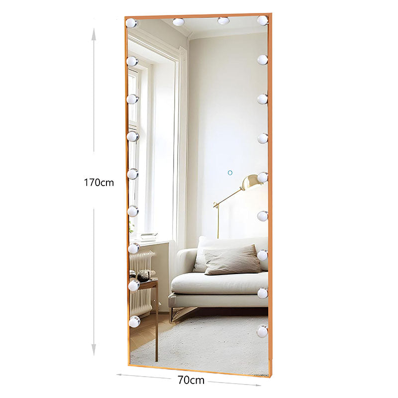 170 CM, Modern Mirror with LED Bulbs and Smart Touch Control, Wall Mounted Mirror with Gold Metal Frame for Bedroom, Living Room - Medaid