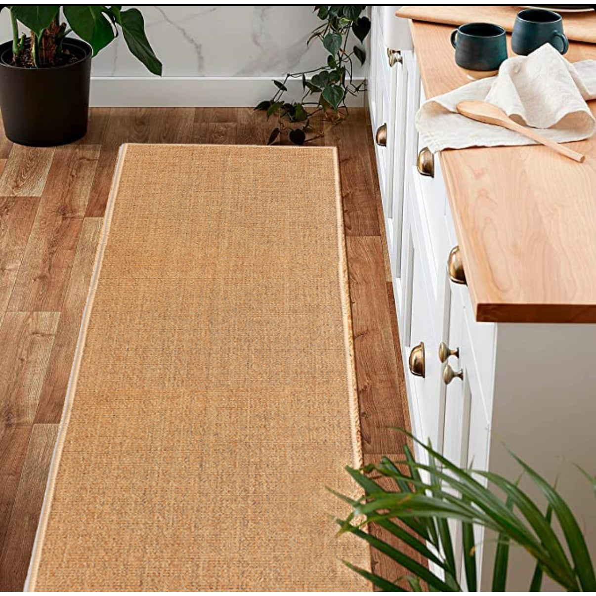 180 CM X 60 CM Handcrafted Woven Natural Fibers Jute Rug Kitchen Runner Mat with Non Slip Backing Runner Rugs for Bedroom Living Room Entrance Beige - Medaid