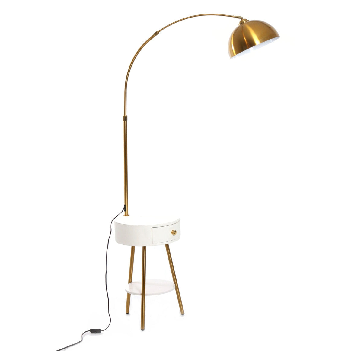 Modern End Table Arched Floor Lamp with Shelves and Drawer for Living Room Bedroom - Medaid
