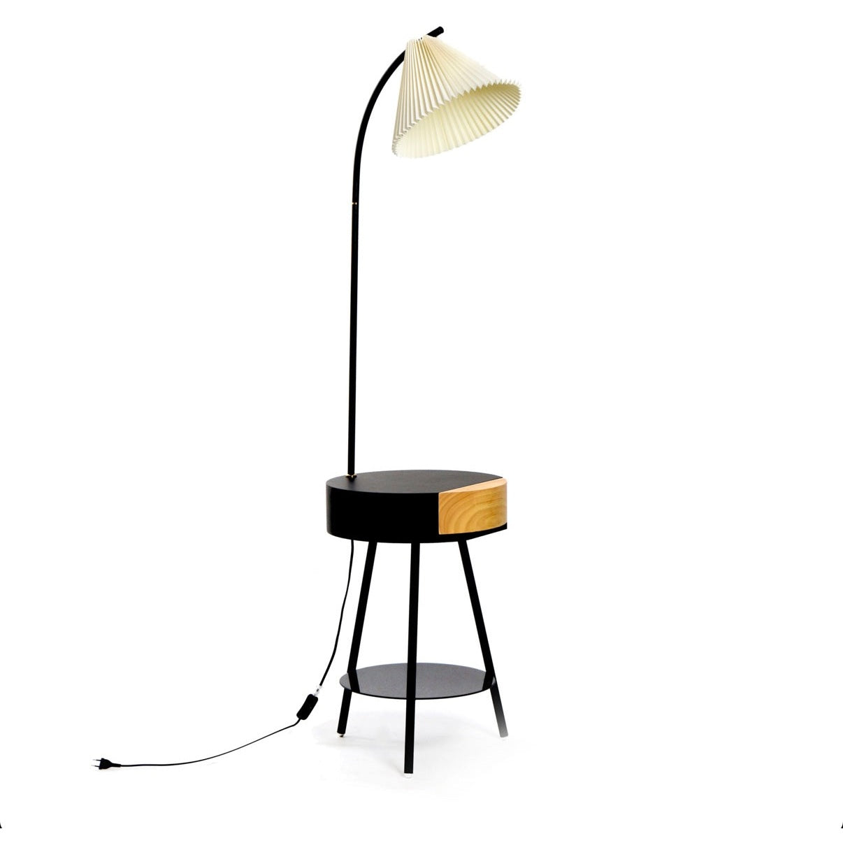 160 CM Coffee Table Floor Lamp with Drawer and Shelf for Living Room Bedside - Medaid