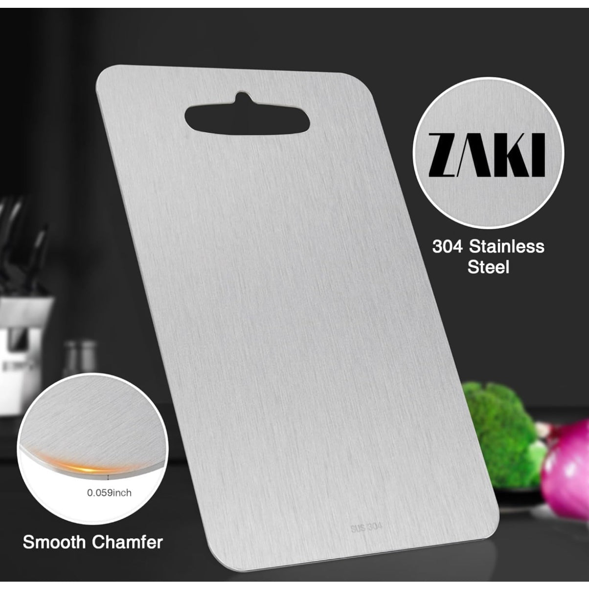 ZAKI Titanium Cutting Board, S304 Stainless Steel Chopping Board, Double-Sided Food Grade Cutting Board, Ideal for Handling Meat, Vegetables,Kneading and Dough Making (Medium 34x24 cm) - Medaid