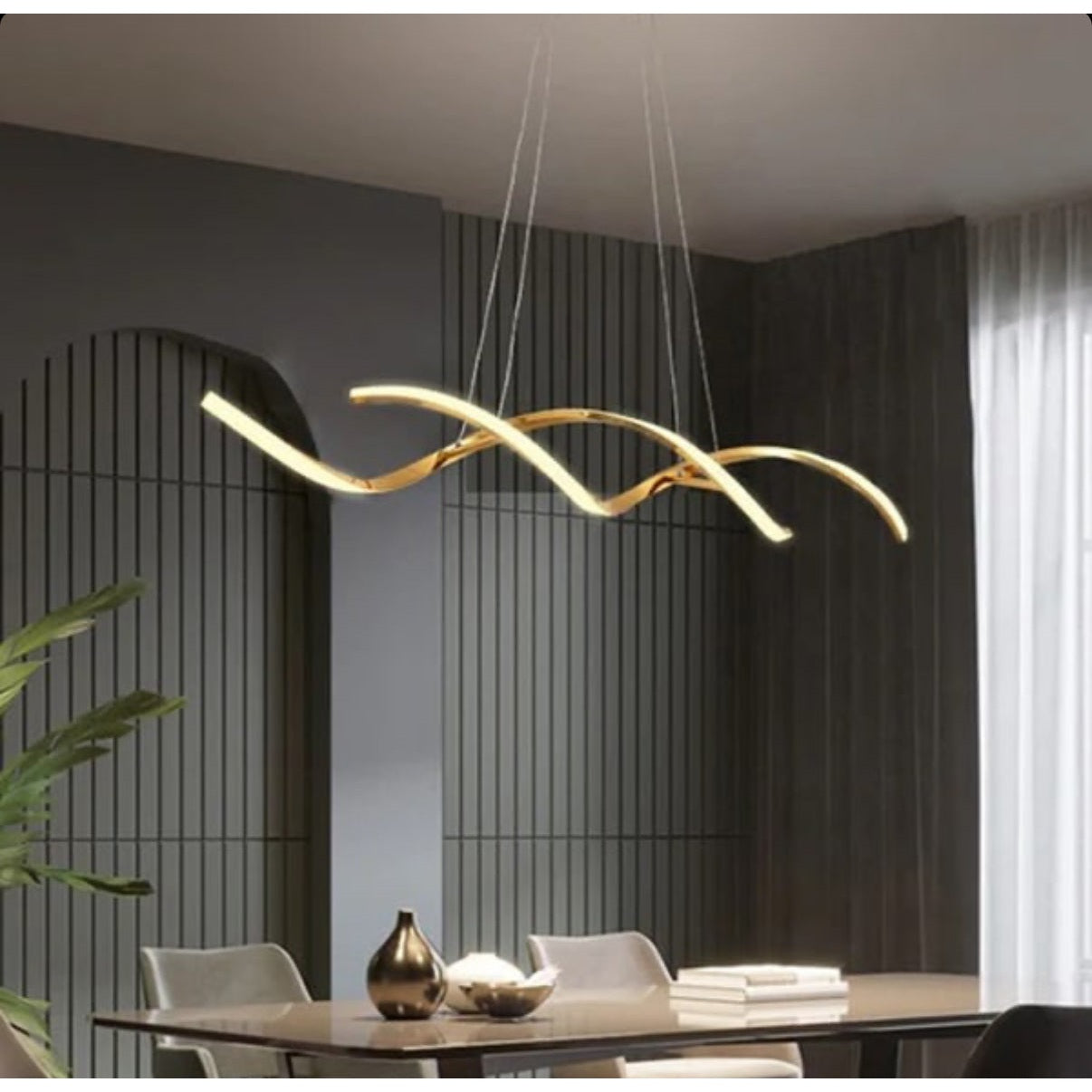 120 CM Modern Hanging LED Helix Pendant Lights for Dining Room Kitchen Bedroom Living Room Gold - Medaid