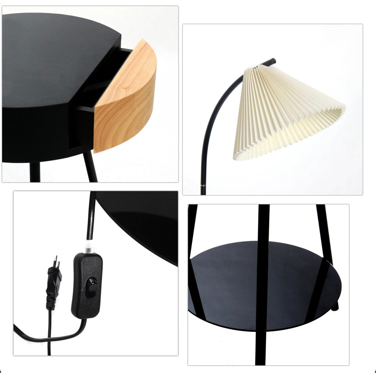 160 CM Coffee Table Floor Lamp with Drawer and Shelf for Living Room Bedside - Medaid