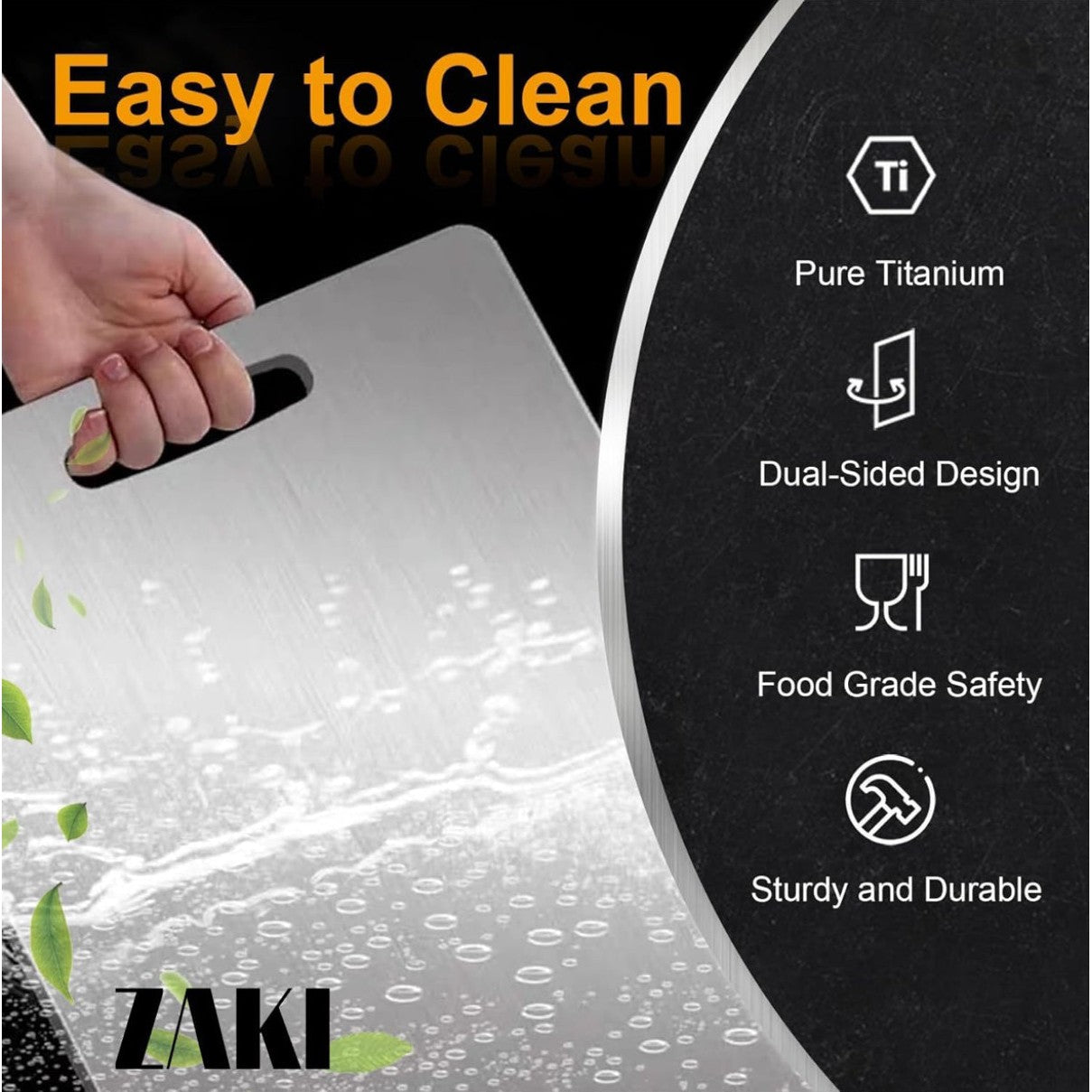 ZAKI Titanium Cutting Board, S304 Stainless Steel Chopping Board, Double-Sided Food Grade Cutting Board, Ideal for Handling Meat, Vegetables,Kneading and Dough Making (Medium 34x24 cm) - Medaid