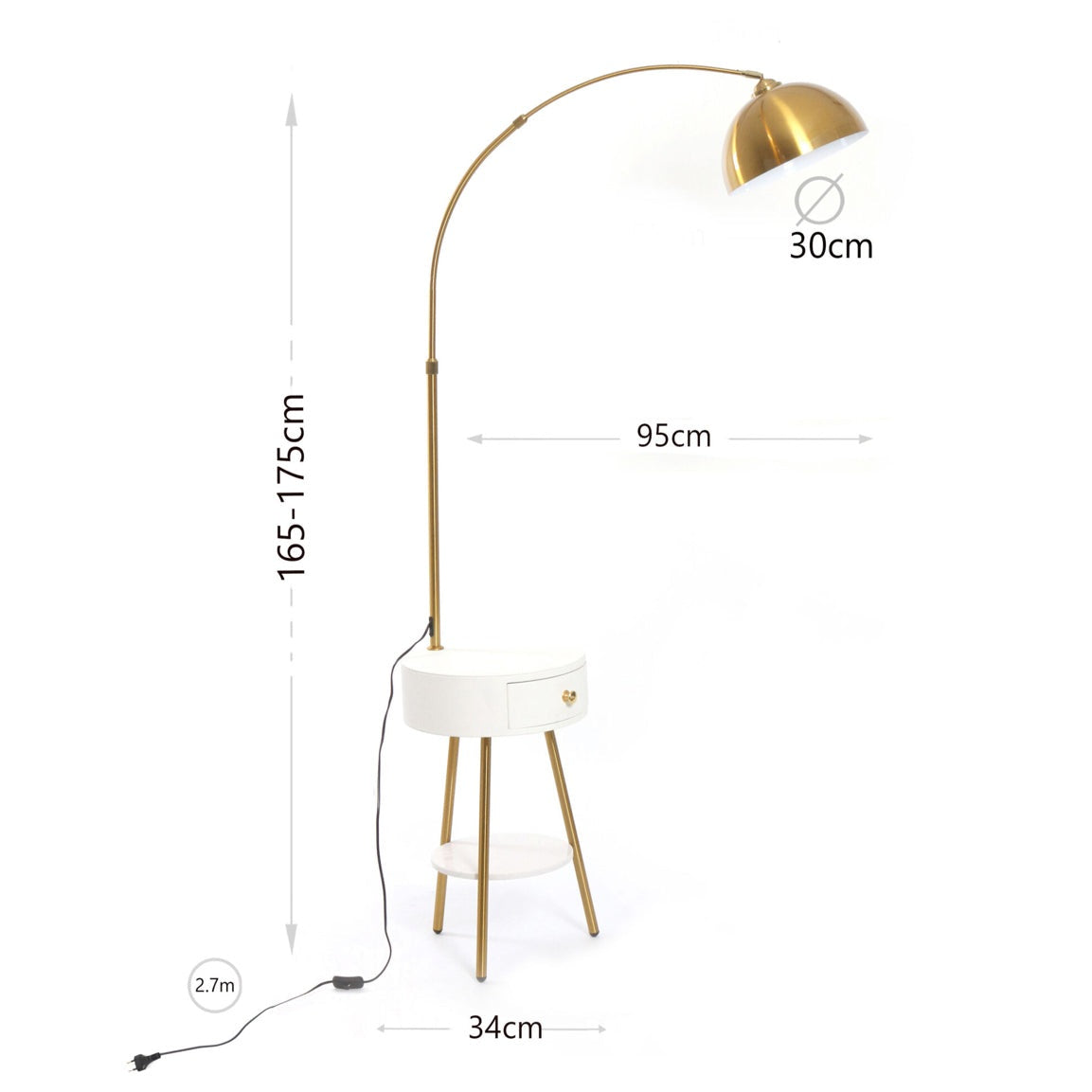 Modern End Table Arched Floor Lamp with Shelves and Drawer for Living Room Bedroom - Medaid
