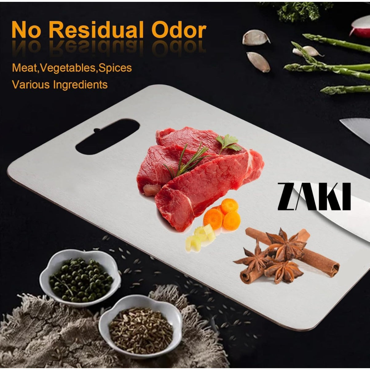 ZAKI Titanium Cutting Board, S304 Stainless Steel Chopping Board, Double-Sided Food Grade Cutting Board, Ideal for Handling Meat, Vegetables,Kneading and Dough Making (Medium 34x24 cm) - Medaid