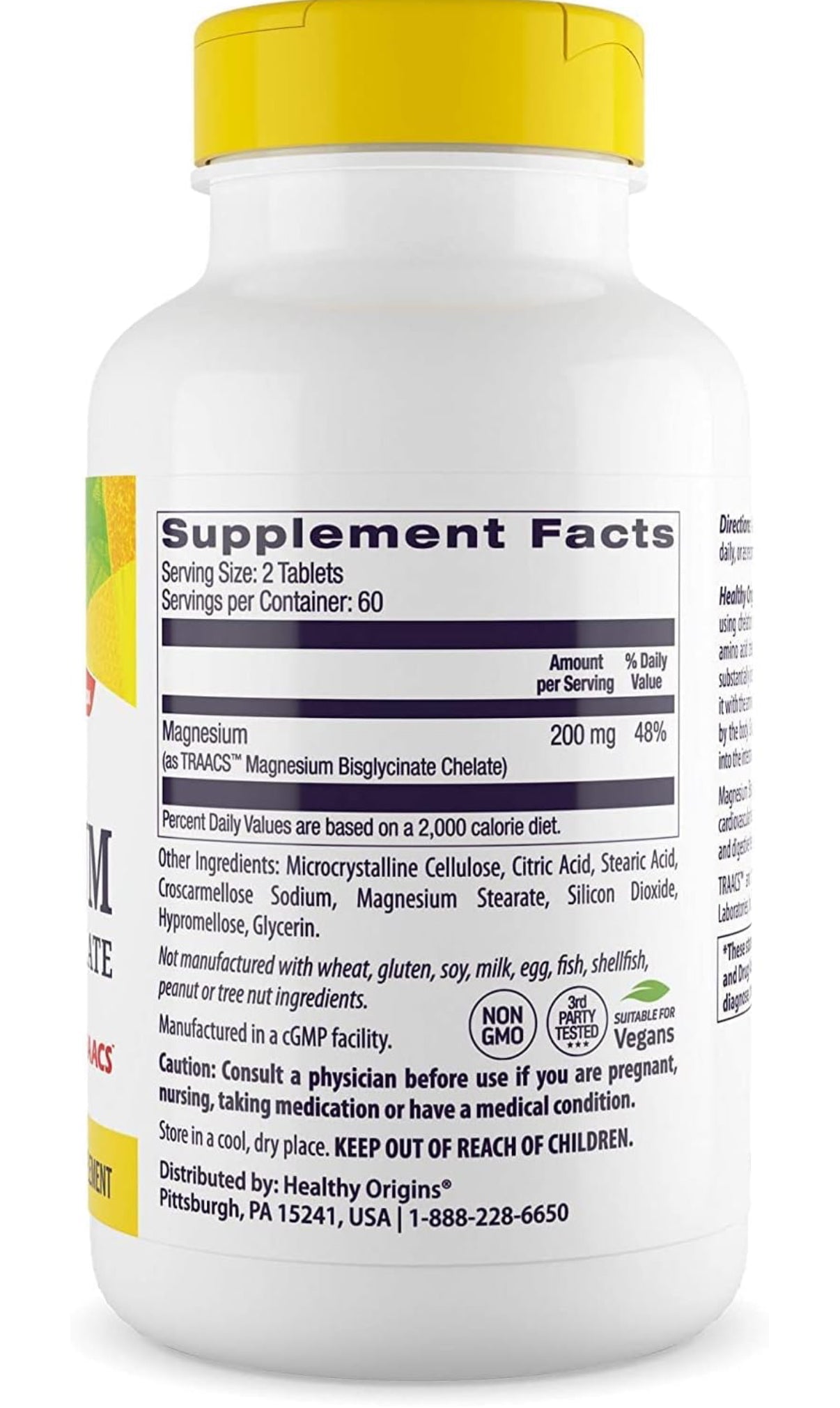 Healthy Origins Magnesium Bisglycinate Chelate (TRAACS) - Chelated Magnesium Glycinate 200mg for Brain & Heart Health - Albion Magnesium Supplement - Unbuffered Supplements - 120 Tablets - Medaid