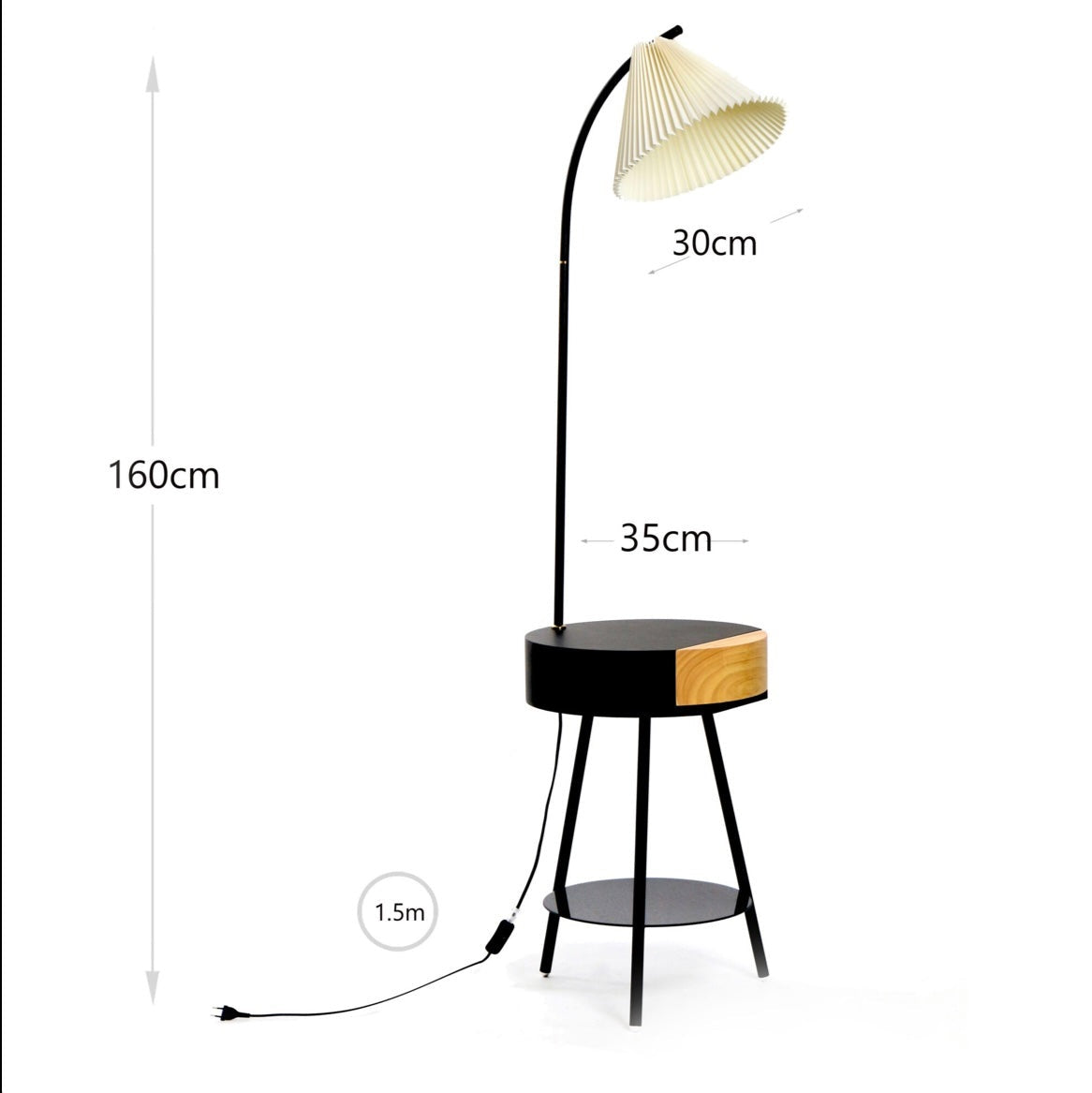 160 CM Coffee Table Floor Lamp with Drawer and Shelf for Living Room Bedside - Medaid
