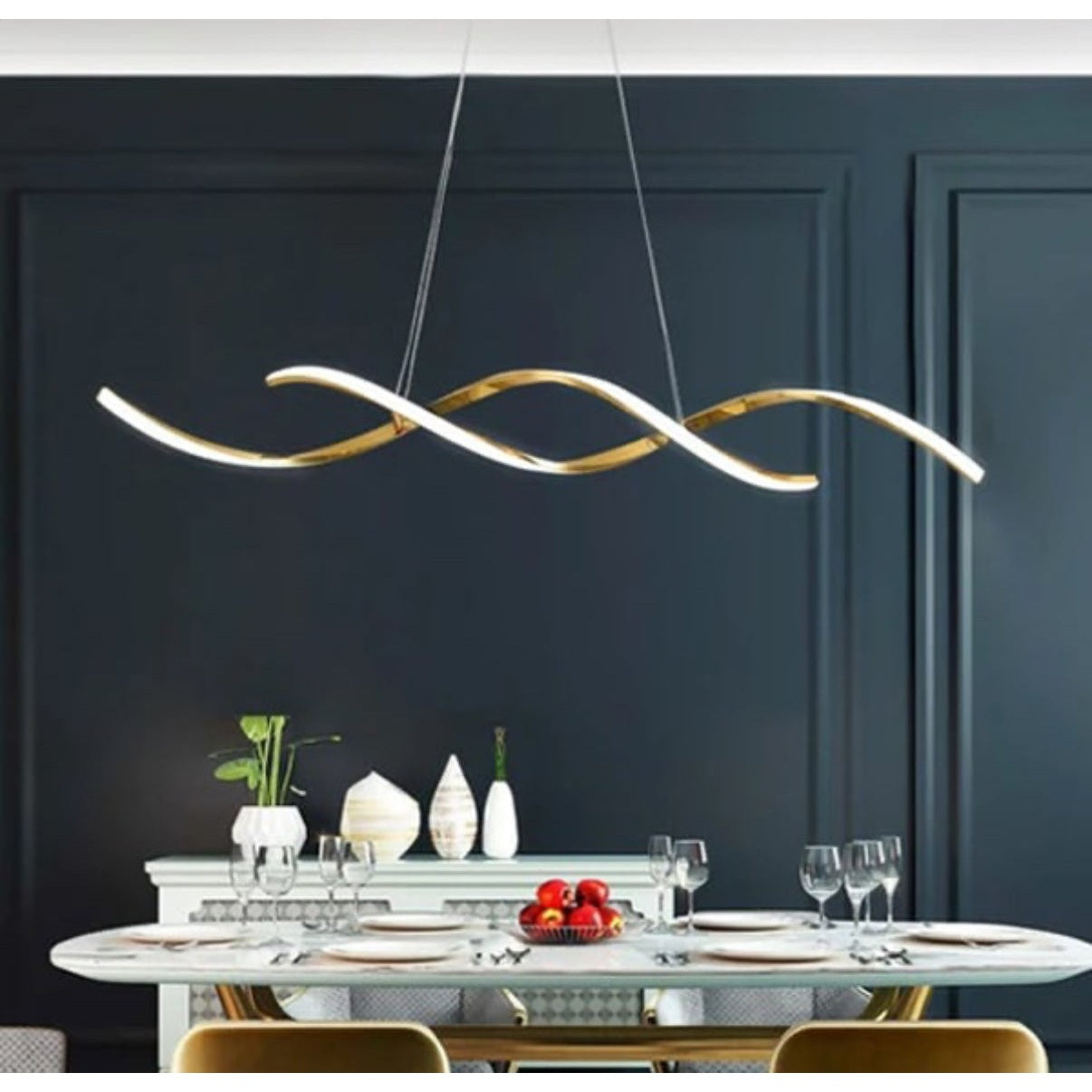 120 CM Modern Hanging LED Helix Pendant Lights for Dining Room Kitchen Bedroom Living Room Gold - Medaid