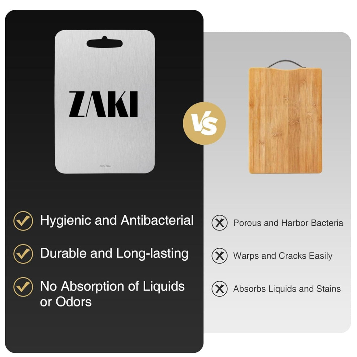 ZAKI Titanium Cutting Board, S304 Stainless Steel Chopping Board, Double-Sided Food Grade Cutting Board, Ideal for Handling Meat, Vegetables,Kneading and Dough Making (Medium 34x24 cm) - Medaid