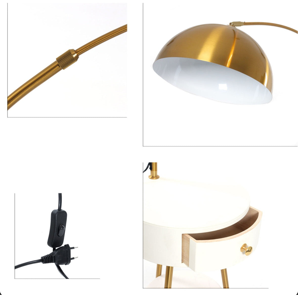 Modern End Table Arched Floor Lamp with Shelves and Drawer for Living Room Bedroom - Medaid