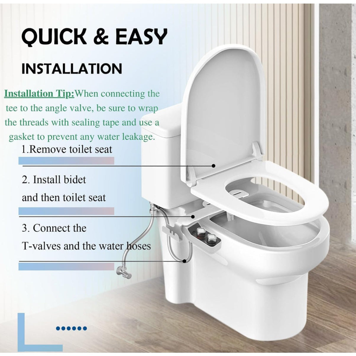 Angju Bidet Attachment for Toilet, Non-Electric Bidet Toilet Attachment, Cool & Warm Temperature Control, Self Cleaning Water Sprayer with Adjustable Water Pressure Nozzle, Frontal & Rear Wash - Medaid
