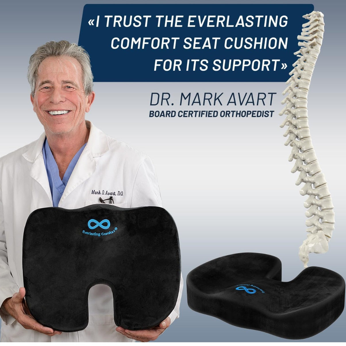 Everlasting Comfort Doctor Recommended Memory Foam Seat Cushion for Office Chairs & Car Seat - Ergonomic Office Desk Accessories for Tailbone Pain Relief, Sciatica & Back Support - Medaid International