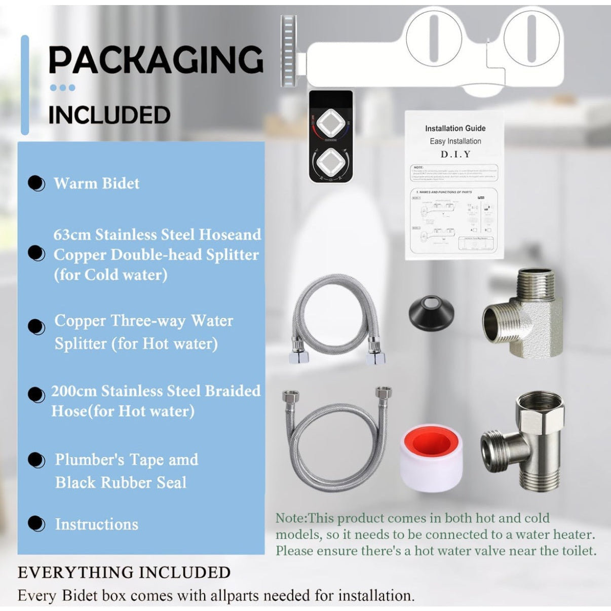 Angju Bidet Attachment for Toilet, Non-Electric Bidet Toilet Attachment, Cool & Warm Temperature Control, Self Cleaning Water Sprayer with Adjustable Water Pressure Nozzle, Frontal & Rear Wash - Medaid
