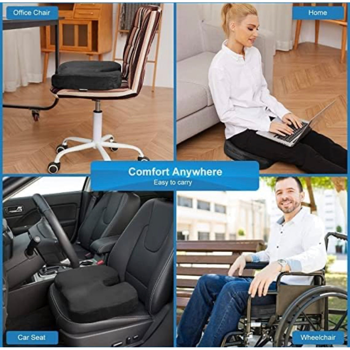 Seat Cushion for Office Chair,Memory Foam Non-Slip Desk Chair Cushion Back, Coccyx, Sciatica, Tailbone Pain Relief Butt Pillow for Office Chair, Car Wheelchair (Black) - Medaid - Lebanon