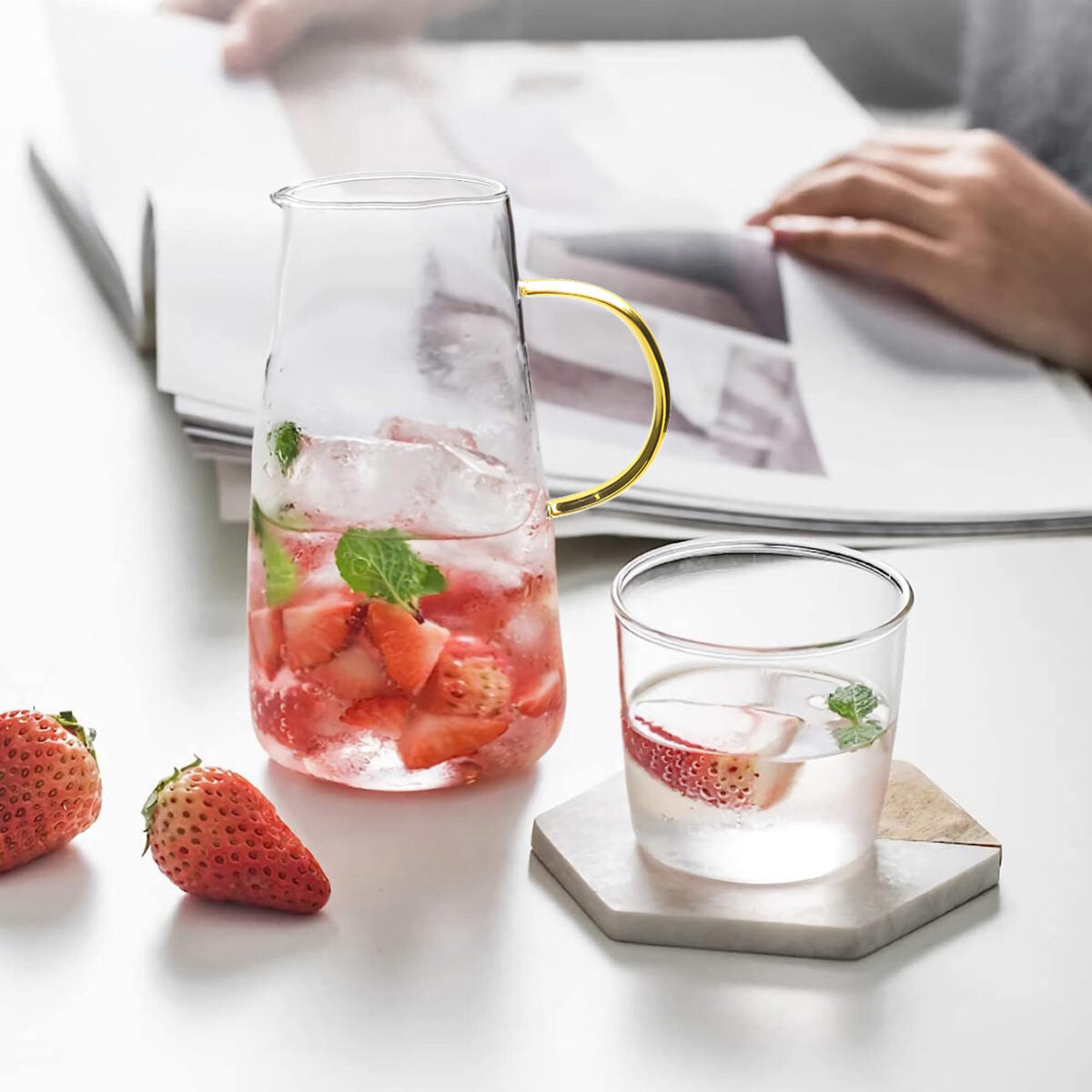 1300 ML, 2-Piece Heat-Resistant Borosilicate Glass Pitcher with Glass Cup - Medaid