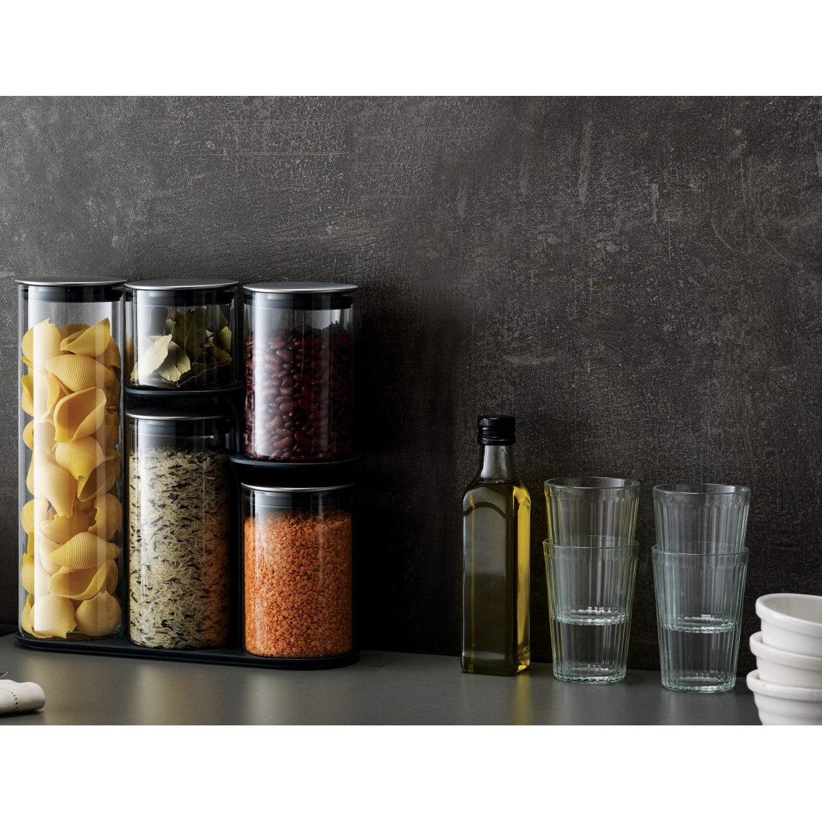 Joseph Joseph Podium 100 5 PCS Glass Storage Jar Set W/Stand - Medaid