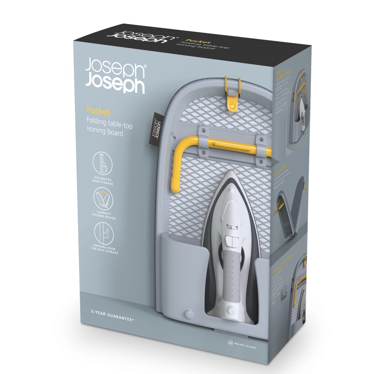 Joseph Joseph Pocket Plus Folding Ironing Board with Advanced Cover Grey Yellow - Medaid