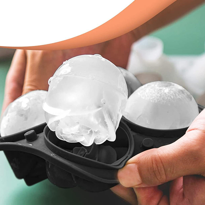 Silicone Flower Shaped Ice Mold with Cover Non Stick Mold for Ice Cube 4 Ice Balls - Medaid