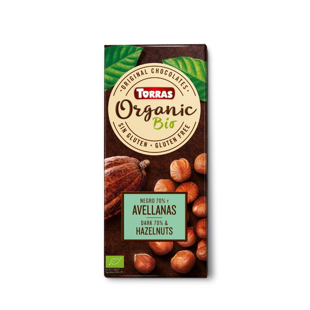 Organic Dark Chocolate 70% Cacao With Hazelnuts