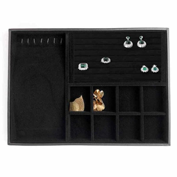 35 CM Velvet Jewelry Organizer Tray for Drawers with Leather Finish Stackable Jewelry Display Trays for Rings Earrings Necklaces Black - Medaid