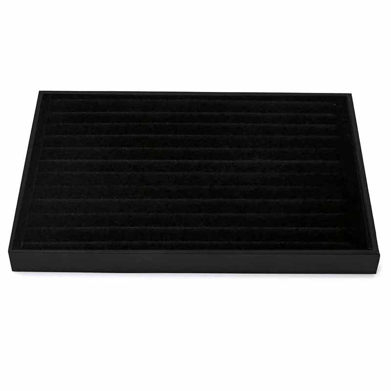 35 CM Velvet Jewelry Organizer Tray for Drawers with Leather Finish Stackable Jewelry Display Trays for Rings Earrings Necklaces Black - Medaid