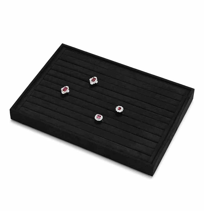 35 CM Velvet Jewelry Organizer Tray for Drawers with Leather Finish Stackable Jewelry Display Trays for Rings Earrings Necklaces Black - Medaid