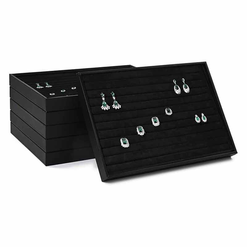 35 CM Velvet Jewelry Organizer Tray for Drawers with Leather Finish Stackable Jewelry Display Trays for Rings Earrings Necklaces Black - Medaid