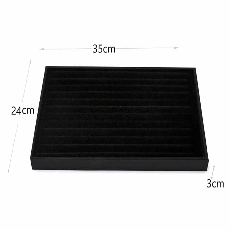 35 CM Velvet Jewelry Organizer Tray for Drawers with Leather Finish Stackable Jewelry Display Trays for Rings Earrings Necklaces Black - Medaid