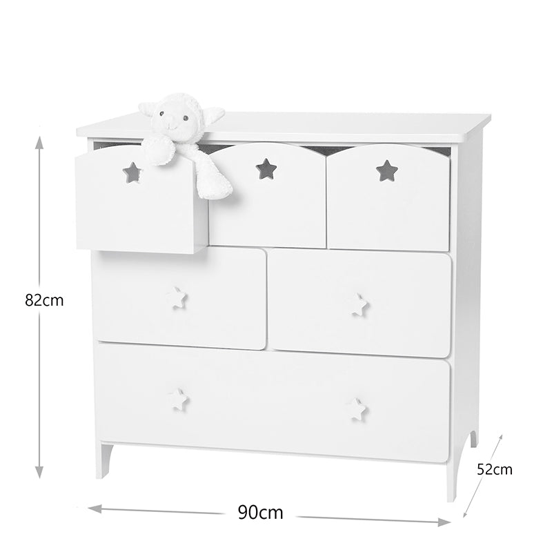 90 CM Wooden Dresser Chest of Drawers Freestanding Storage Commode with 6 Drawers for Bedroom Nursery White - Medaid