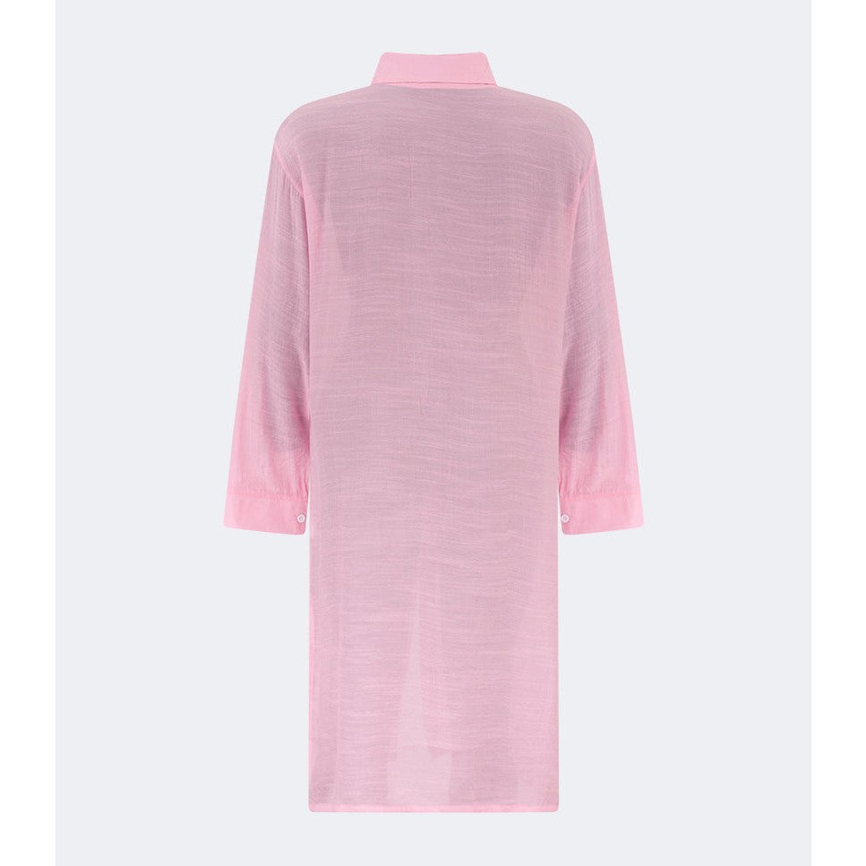 Oil And Gaz Chic Women Beach Linen Dress Ls Pink - Medaid