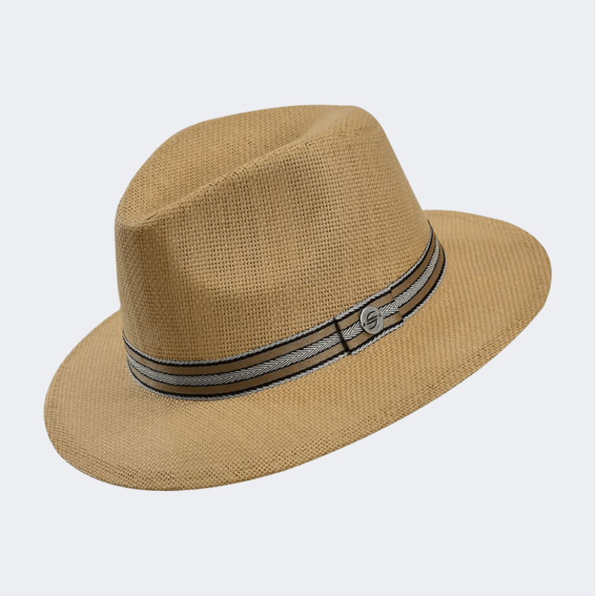 Stamion Fedora Metallic Logo S Men Beach Hat Natural/Brown - Medaid