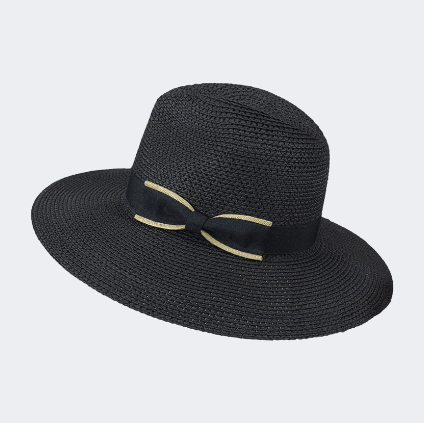 Stamion Elegant With Bow Women Beach Hat Black/Beige - Medaid