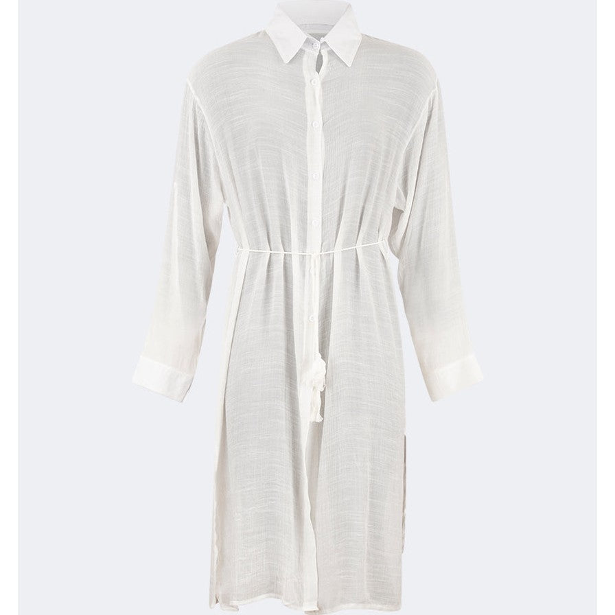 Oil And Gaz Chic Women Beach Linnen Dress Ls White - Medaid