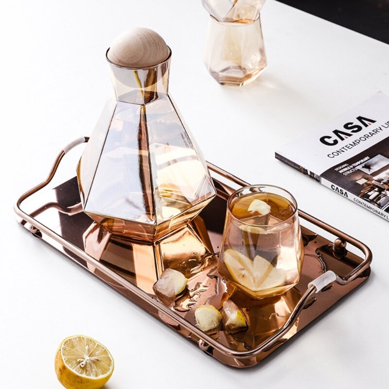 35 CM Stainless Steel Rectangular Mirror Tray with Handles Serving Trays for Food Drinks Snacks and Appetizers Rose Gold - Medaid